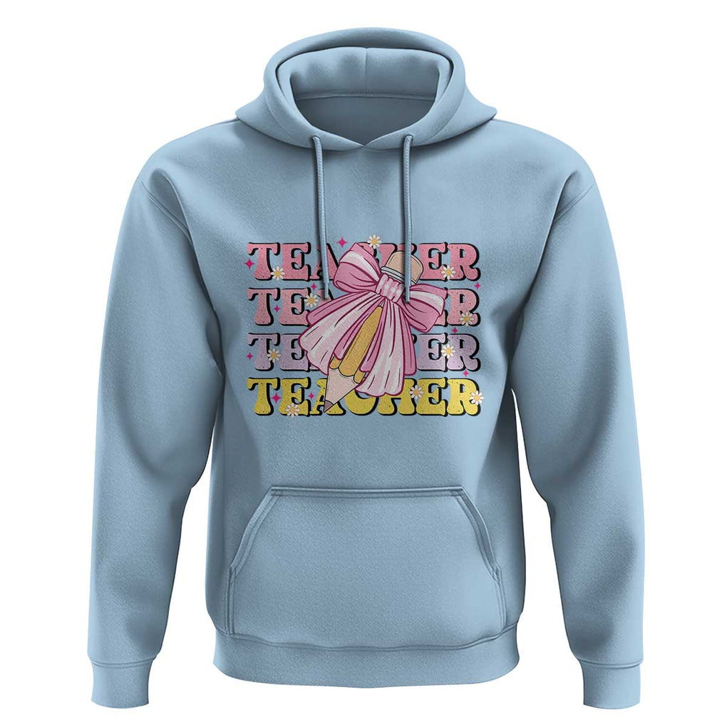 Teacher Hoodie Groovy Pencil Pink Bow Back To School TS11 Light Blue Print Your Wear