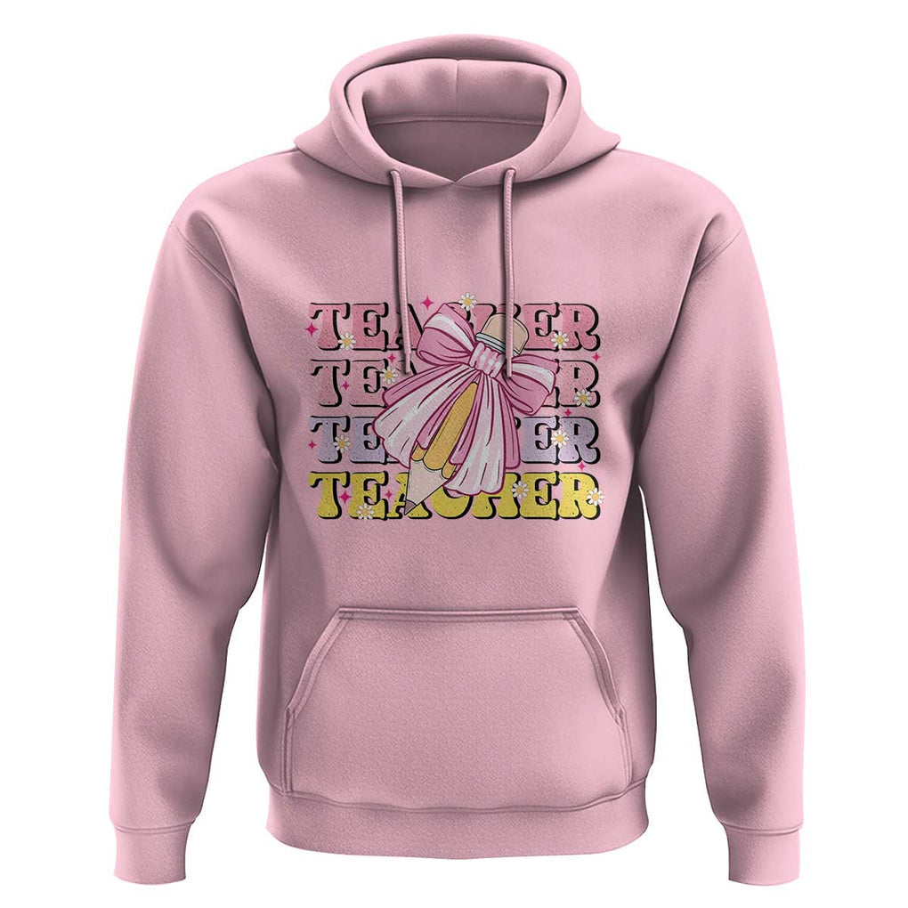Teacher Hoodie Groovy Pencil Pink Bow Back To School TS11 Light Pink Print Your Wear