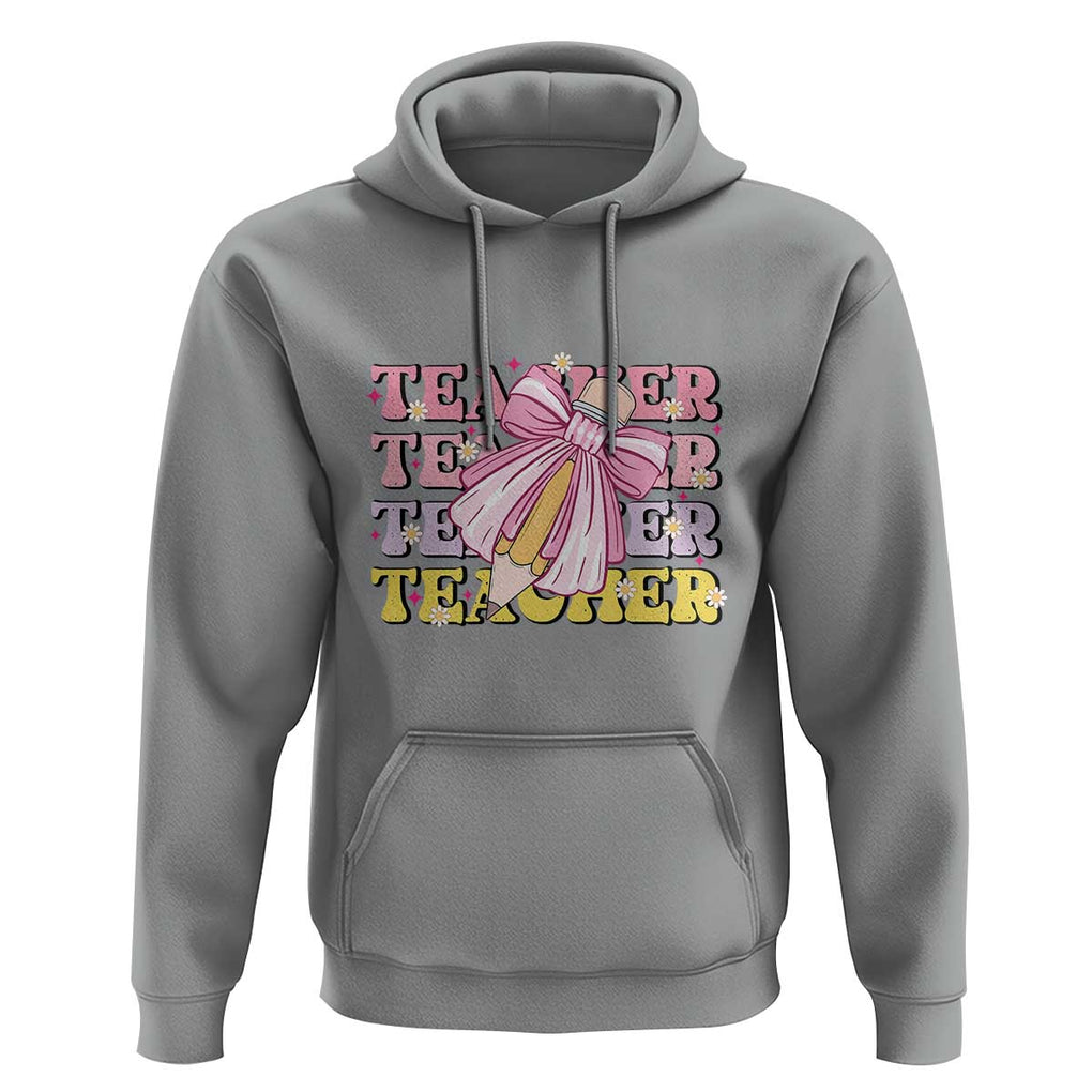 Teacher Hoodie Groovy Pencil Pink Bow Back To School TS11 Sport Gray Print Your Wear