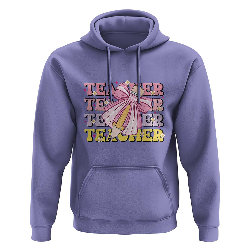 Teacher Hoodie Groovy Pencil Pink Bow Back To School TS11 Violet Print Your Wear