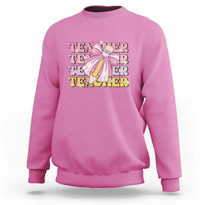 Teacher Sweatshirt Groovy Pencil Pink Bow Back To School TS11 Azalea Print Your Wear