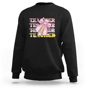 Teacher Sweatshirt Groovy Pencil Pink Bow Back To School TS11 Black Print Your Wear
