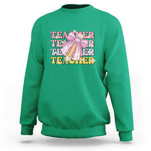 Teacher Sweatshirt Groovy Pencil Pink Bow Back To School TS11 Irish Green Print Your Wear