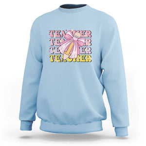 Teacher Sweatshirt Groovy Pencil Pink Bow Back To School TS11 Light Blue Print Your Wear