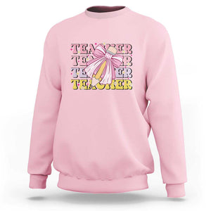 Teacher Sweatshirt Groovy Pencil Pink Bow Back To School TS11 Light Pink Print Your Wear