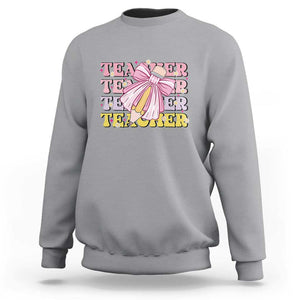 Teacher Sweatshirt Groovy Pencil Pink Bow Back To School TS11 Sport Gray Print Your Wear