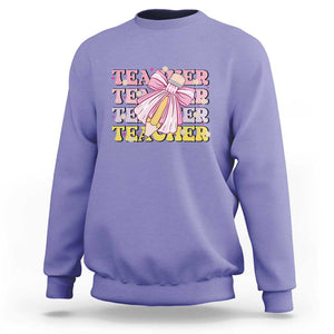 Teacher Sweatshirt Groovy Pencil Pink Bow Back To School TS11 Violet Print Your Wear