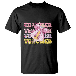 Teacher T Shirt Groovy Pencil Pink Bow Back To School TS11 Black Print Your Wear