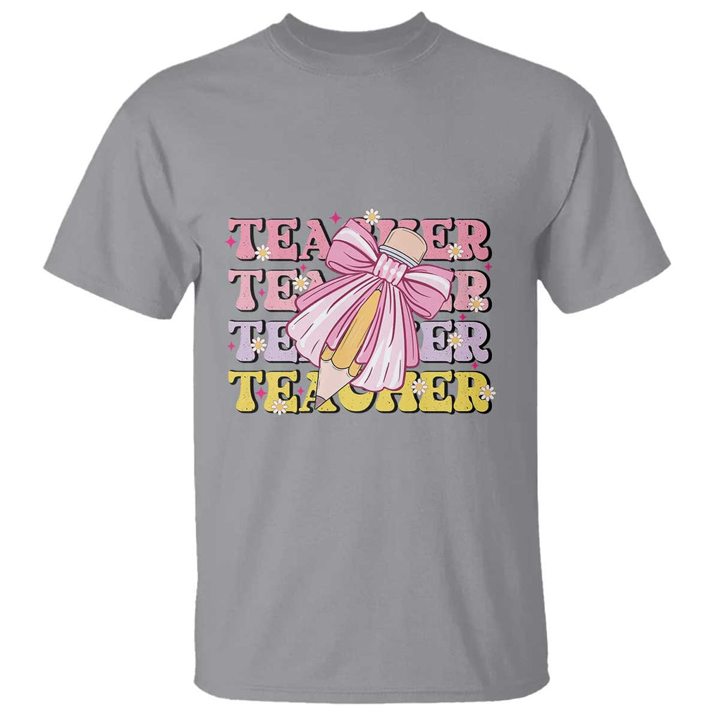 Teacher T Shirt Groovy Pencil Pink Bow Back To School TS11 Sport Gray Print Your Wear