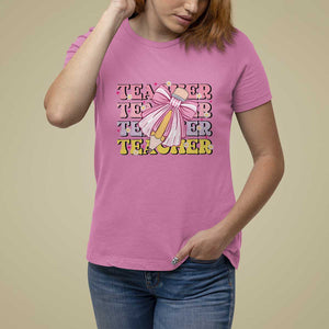 Teacher T Shirt For Women Groovy Pencil Pink Bow Back To School TS11 Azalea Print Your Wear
