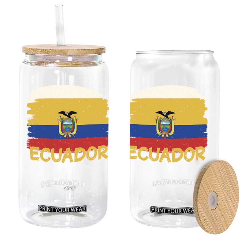 Ecuadorian Heritage Brushstroke Ecuador Flag Graphic Glass Can