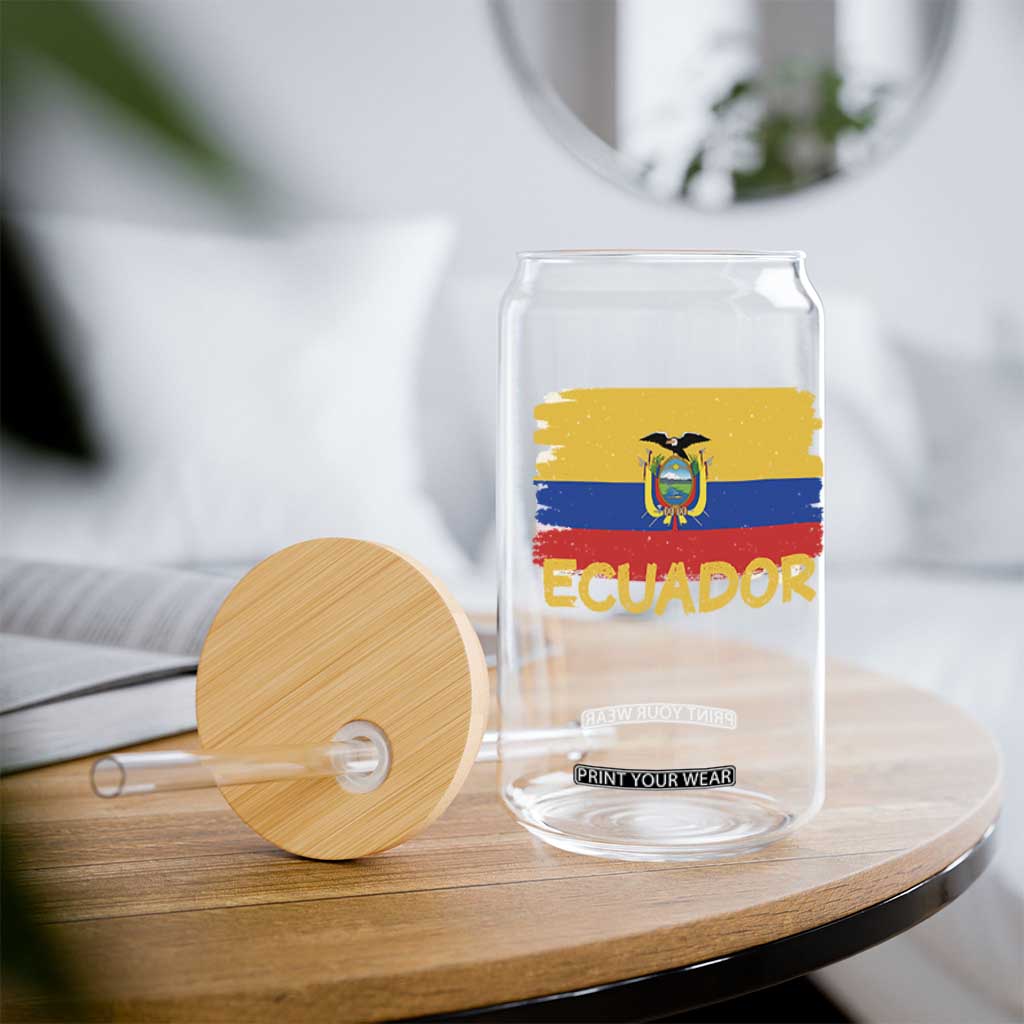 Ecuadorian Heritage Brushstroke Ecuador Flag Graphic Glass Can