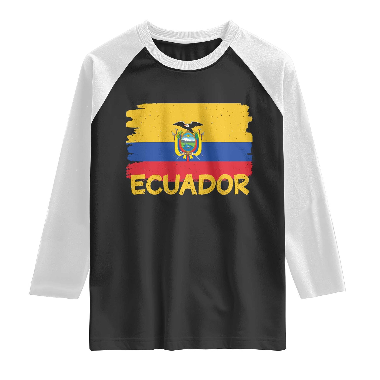 Ecuadorian Heritage Brushstroke Ecuador Flag Graphic Raglan Shirt TS11 Black White Print Your Wear