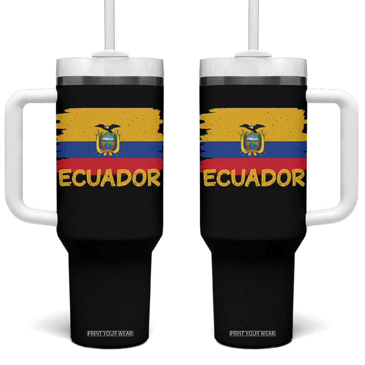 Ecuadorian Heritage Brushstroke Ecuador Flag Graphic Tumbler With Handle TS11 One Size: 40 oz Black Print Your Wear