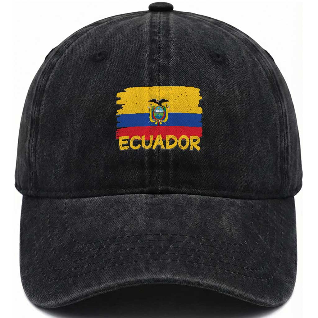 Ecuadorian Heritage Brushstroke Ecuador Flag Graphic Washed Cotton Baseball Cap TS11 Print Your Wear