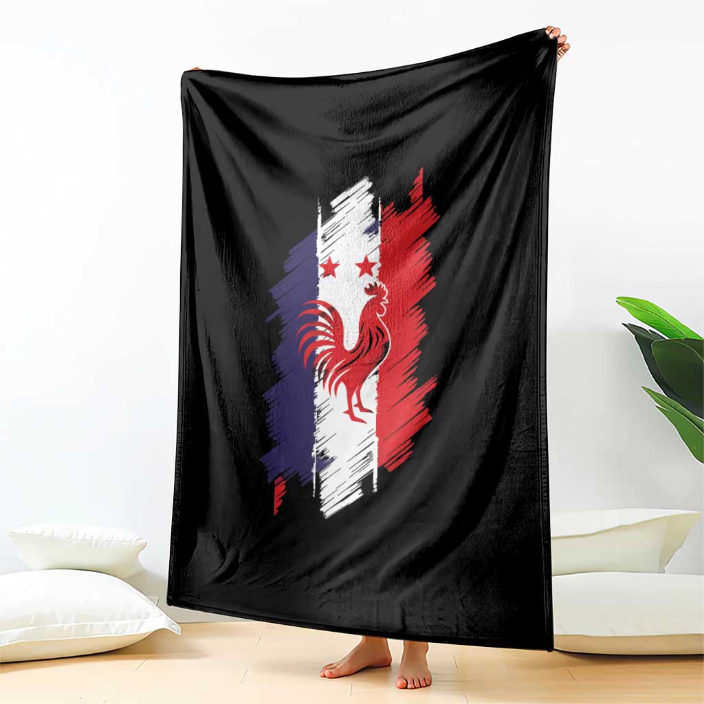 France Gallic Rooster Football Two Stars Brushstroke French Flag Graphic Throw Blanket