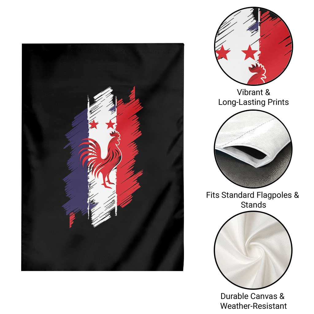 France Gallic Rooster Football Two Stars Brushstroke French Flag Graphic Garden Flag