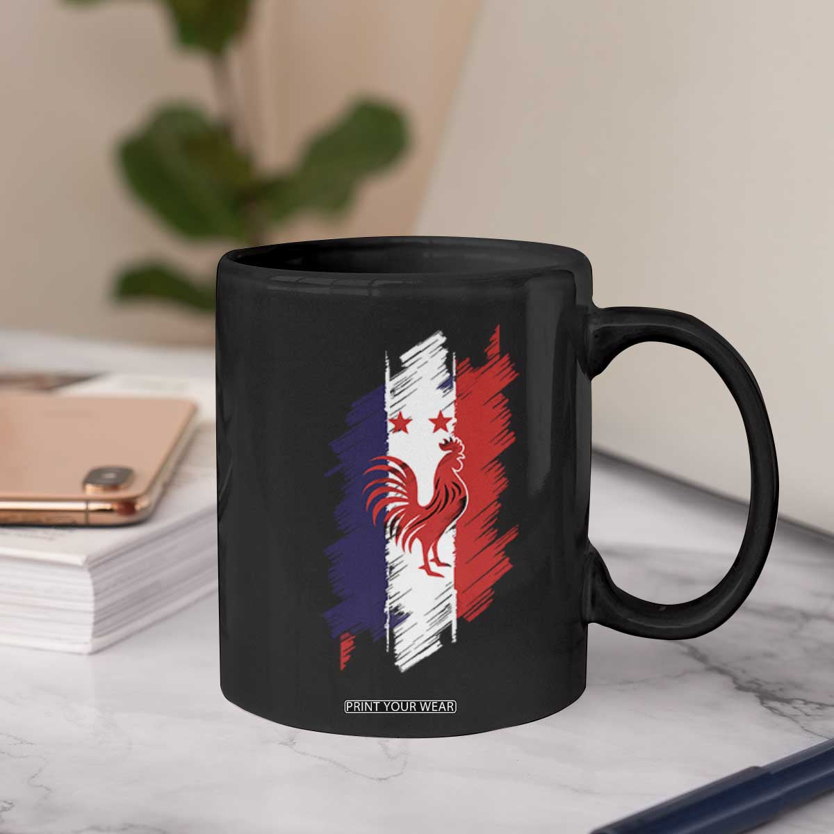 France Gallic Rooster Football Two Stars Brushstroke French Flag Graphic Coffee Mug