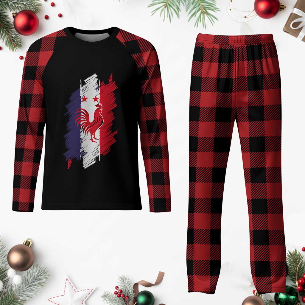 France Gallic Rooster Football Two Stars Brushstroke French Flag Graphic Plaid Pajama Set TS11 Buffalo Plaid Print Your Wear