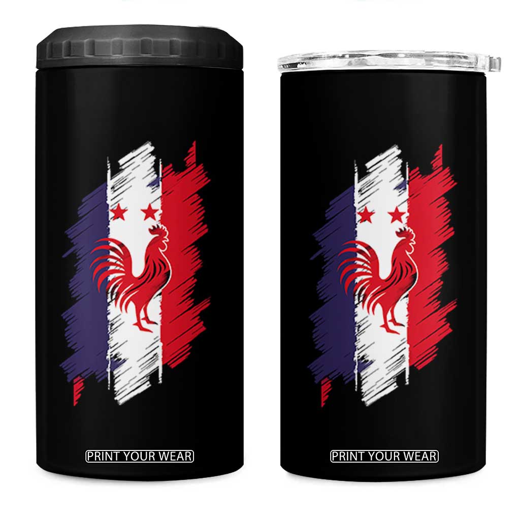 France Gallic Rooster Football Two Stars Brushstroke French Flag Graphic 4 in 1 Can Cooler Tumbler
