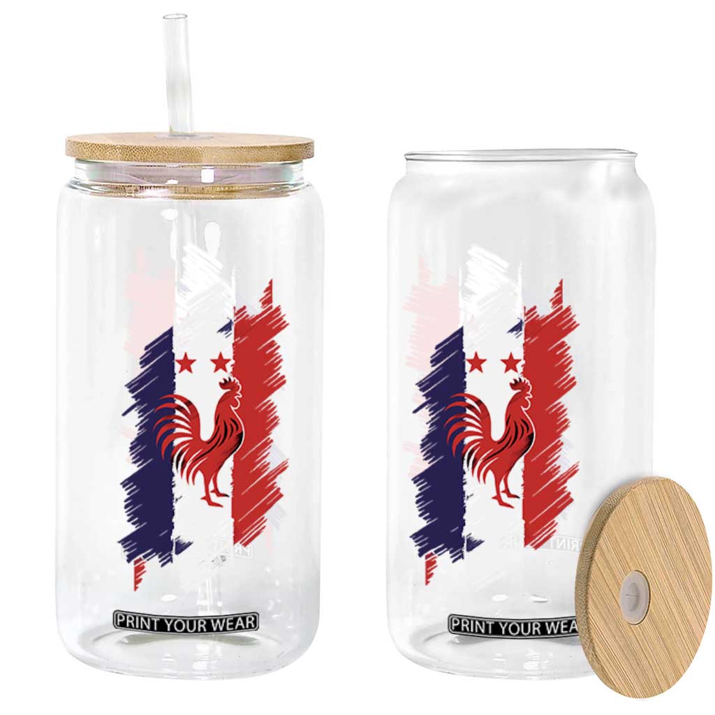 France Gallic Rooster Football Two Stars Brushstroke French Flag Graphic Glass Can
