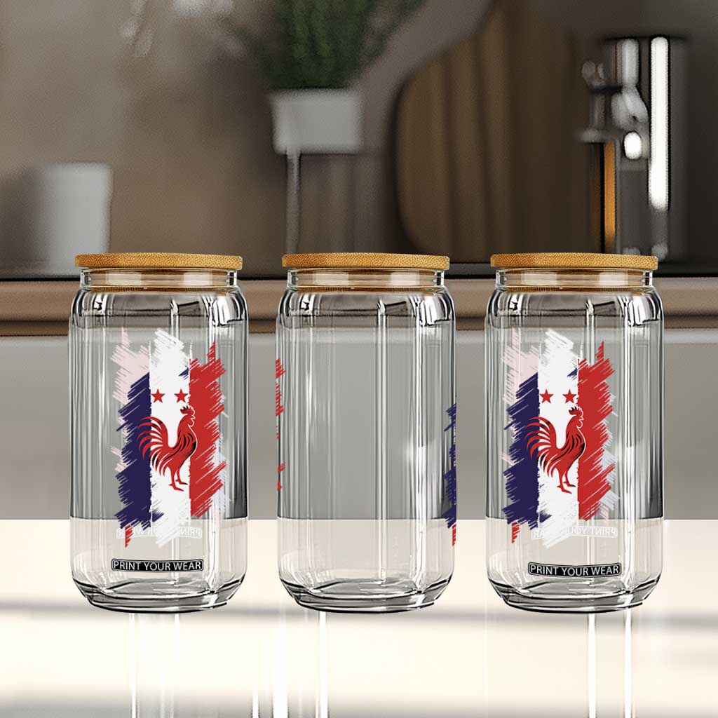 France Gallic Rooster Football Two Stars Brushstroke French Flag Graphic Glass Can