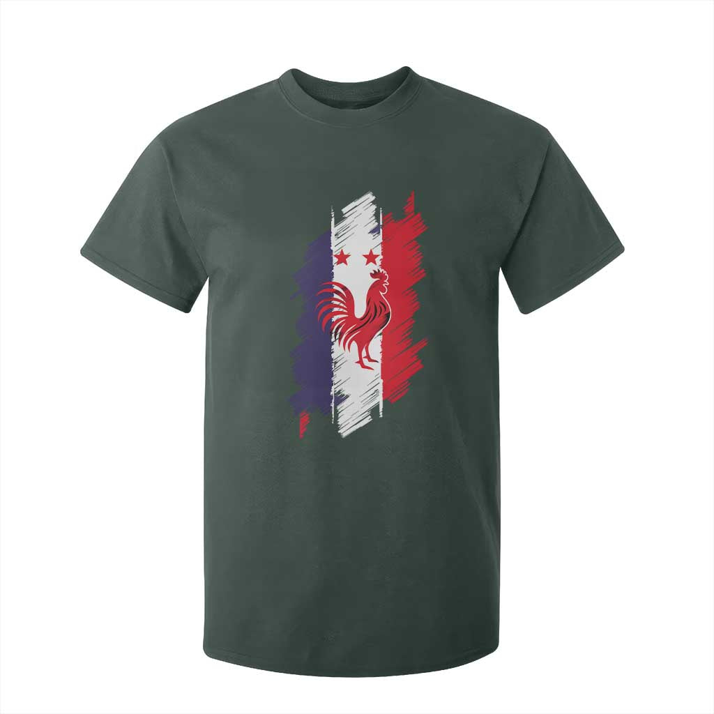 France Gallic Rooster Football Two Stars Brushstroke French Flag Graphic T Shirt For Kid