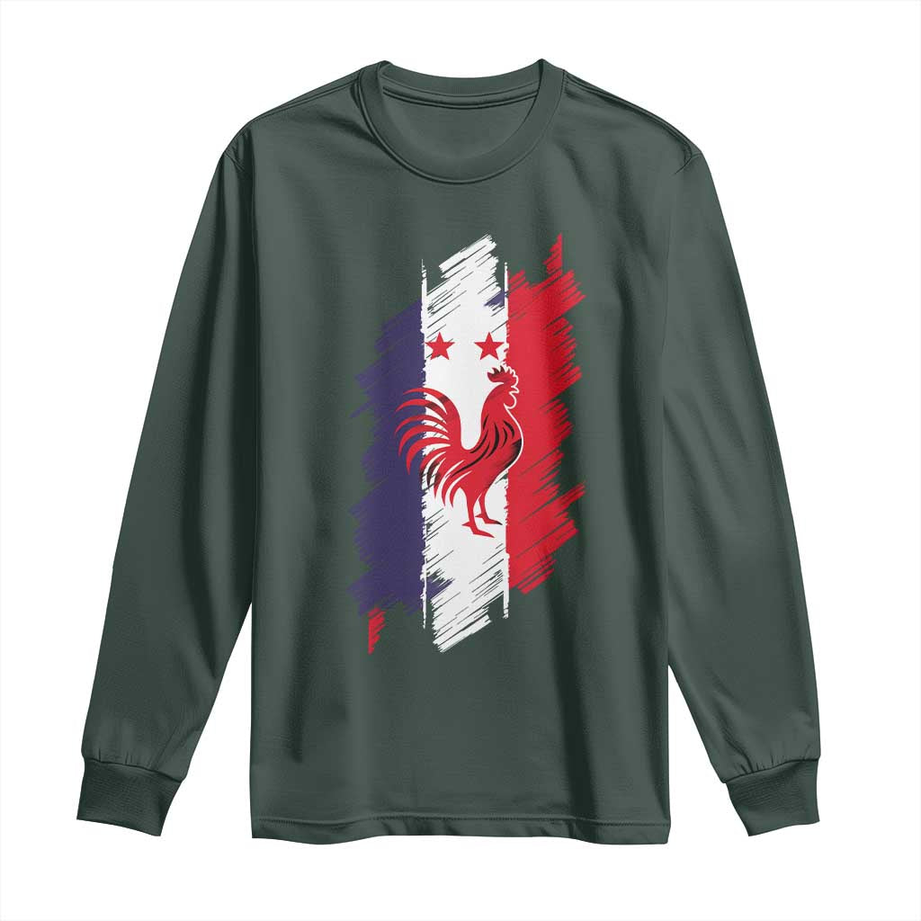 France Gallic Rooster Football Two Stars Brushstroke French Flag Graphic Long Sleeve Shirt