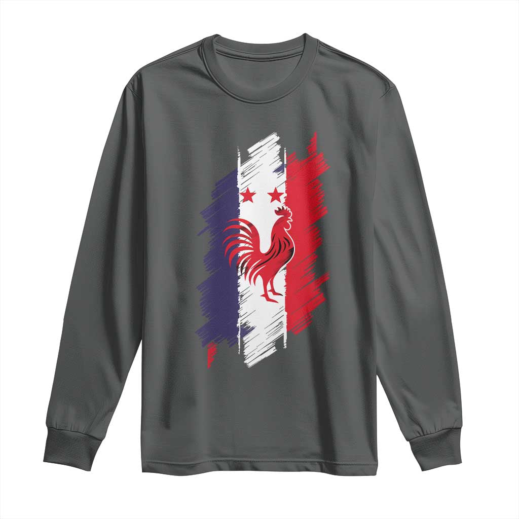 France Gallic Rooster Football Two Stars Brushstroke French Flag Graphic Long Sleeve Shirt