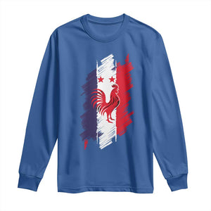 France Gallic Rooster Football Two Stars Brushstroke French Flag Graphic Long Sleeve Shirt