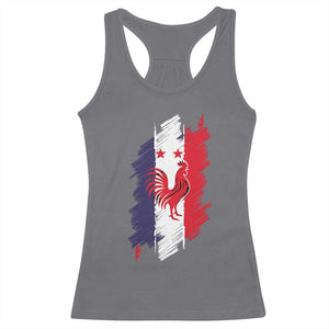 France Gallic Rooster Football Two Stars Brushstroke French Flag Graphic Racerback Tank Top