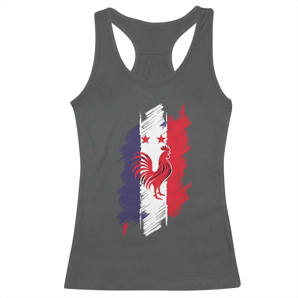 France Gallic Rooster Football Two Stars Brushstroke French Flag Graphic Racerback Tank Top