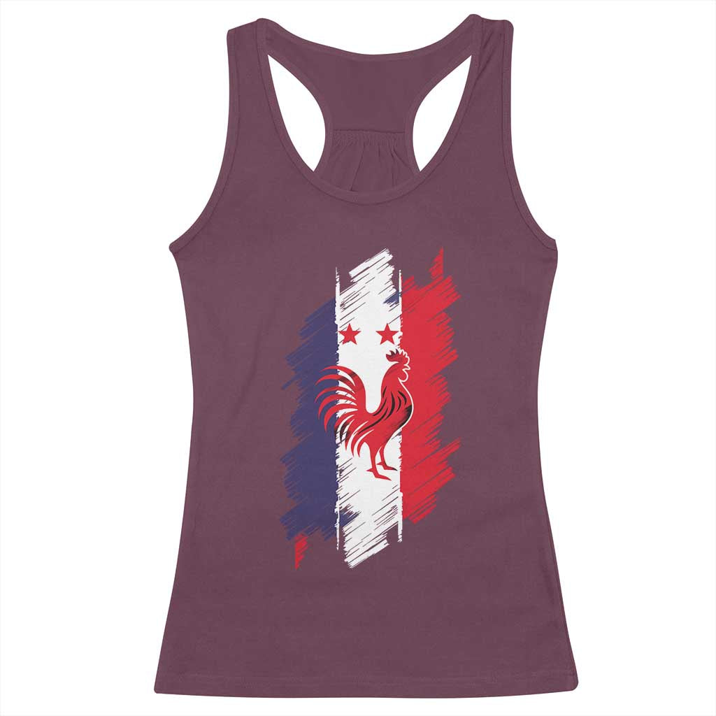 France Gallic Rooster Football Two Stars Brushstroke French Flag Graphic Racerback Tank Top