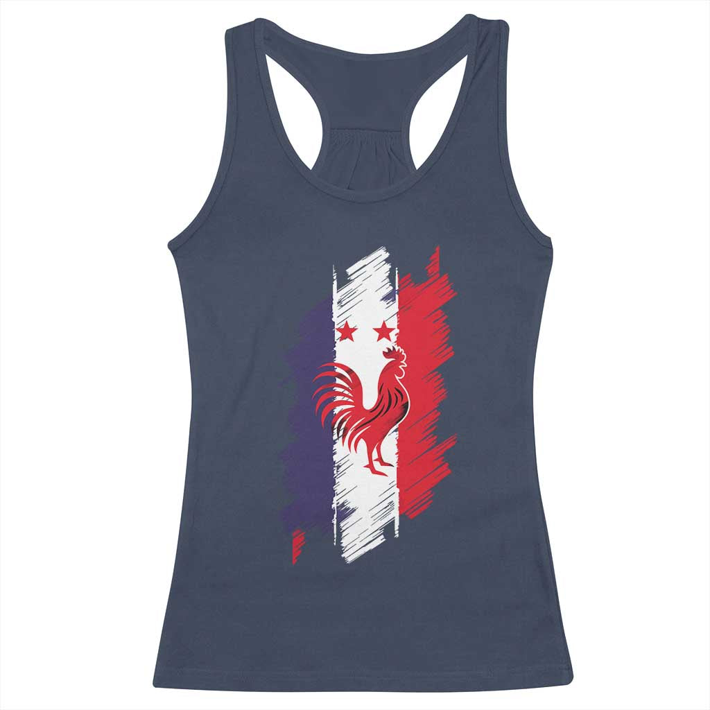 France Gallic Rooster Football Two Stars Brushstroke French Flag Graphic Racerback Tank Top TS11 Navy Print Your Wear