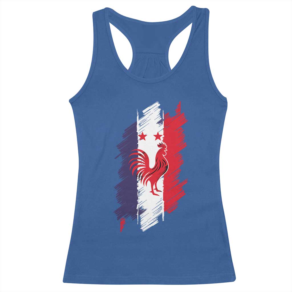 France Gallic Rooster Football Two Stars Brushstroke French Flag Graphic Racerback Tank Top