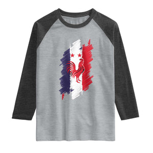 France Gallic Rooster Football Two Stars Brushstroke French Flag Graphic Raglan Shirt