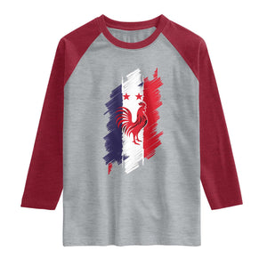 France Gallic Rooster Football Two Stars Brushstroke French Flag Graphic Raglan Shirt