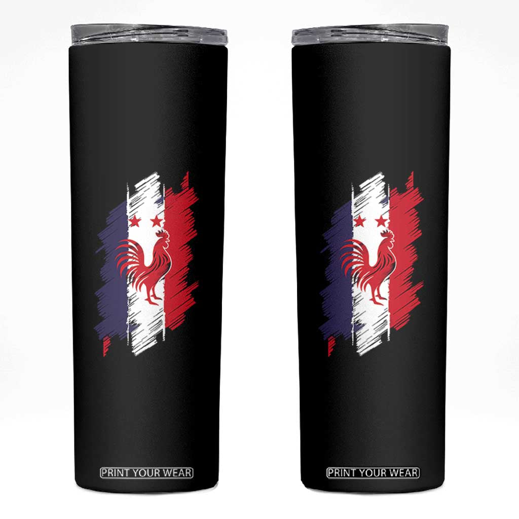France Gallic Rooster Football Two Stars Brushstroke French Flag Graphic Skinny Tumbler