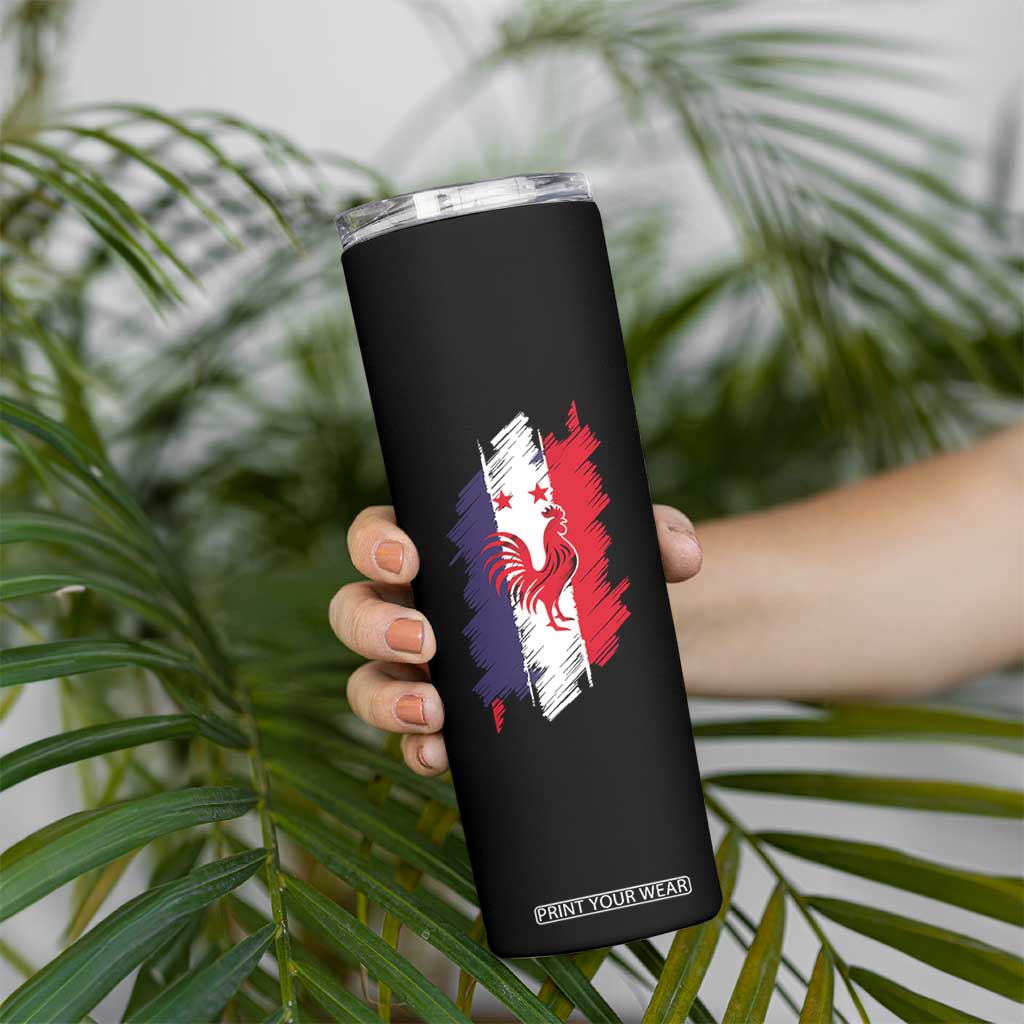 France Gallic Rooster Football Two Stars Brushstroke French Flag Graphic Skinny Tumbler