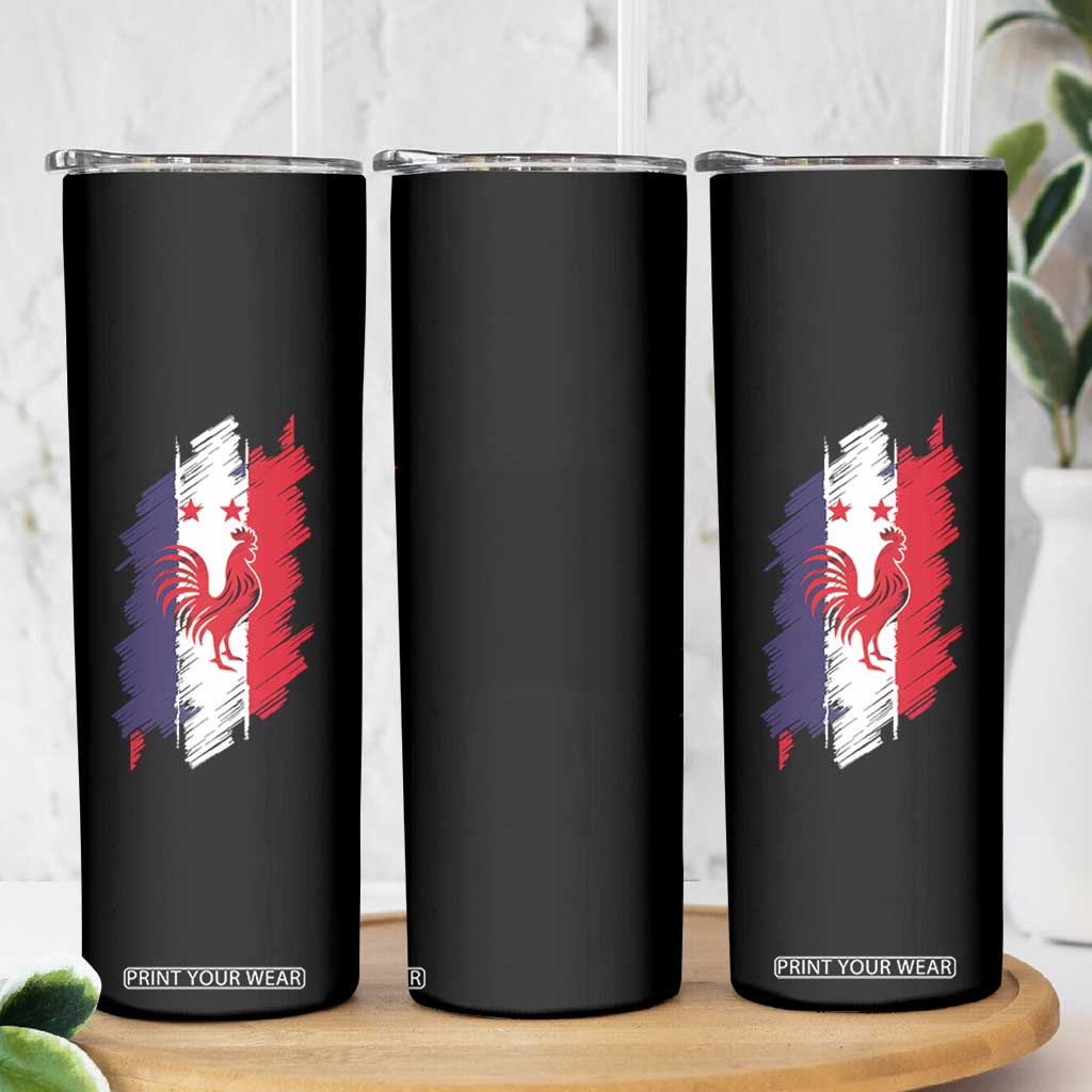 France Gallic Rooster Football Two Stars Brushstroke French Flag Graphic Skinny Tumbler