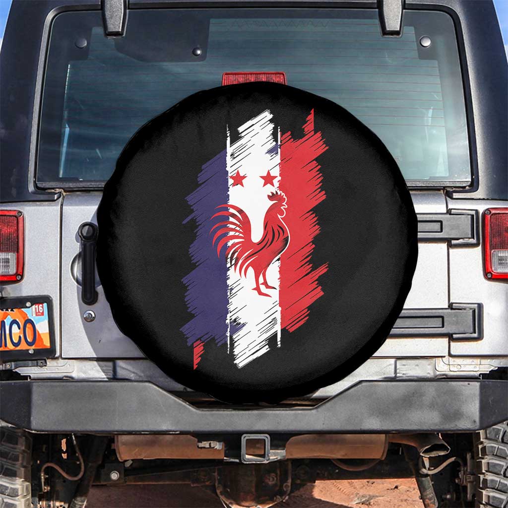 France Gallic Rooster Football Two Stars Brushstroke French Flag Graphic Spare Tire Cover TS11 No hole Black Print Your Wear