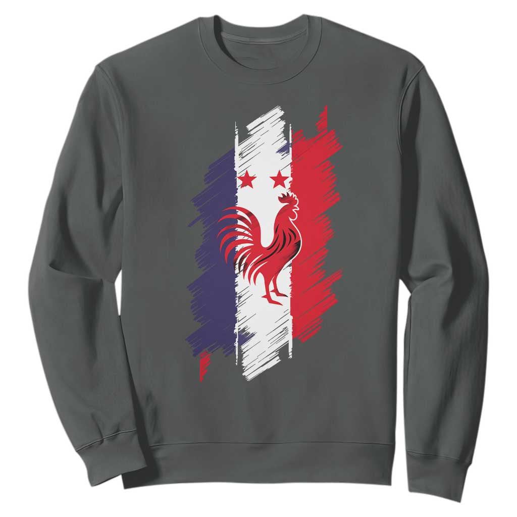 France Gallic Rooster Football Two Stars Brushstroke French Flag Graphic Sweatshirt