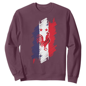 France Gallic Rooster Football Two Stars Brushstroke French Flag Graphic Sweatshirt