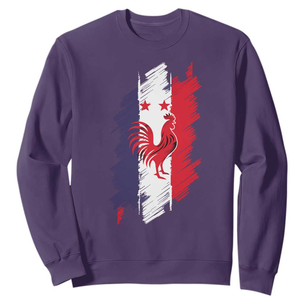 France Gallic Rooster Football Two Stars Brushstroke French Flag Graphic Sweatshirt