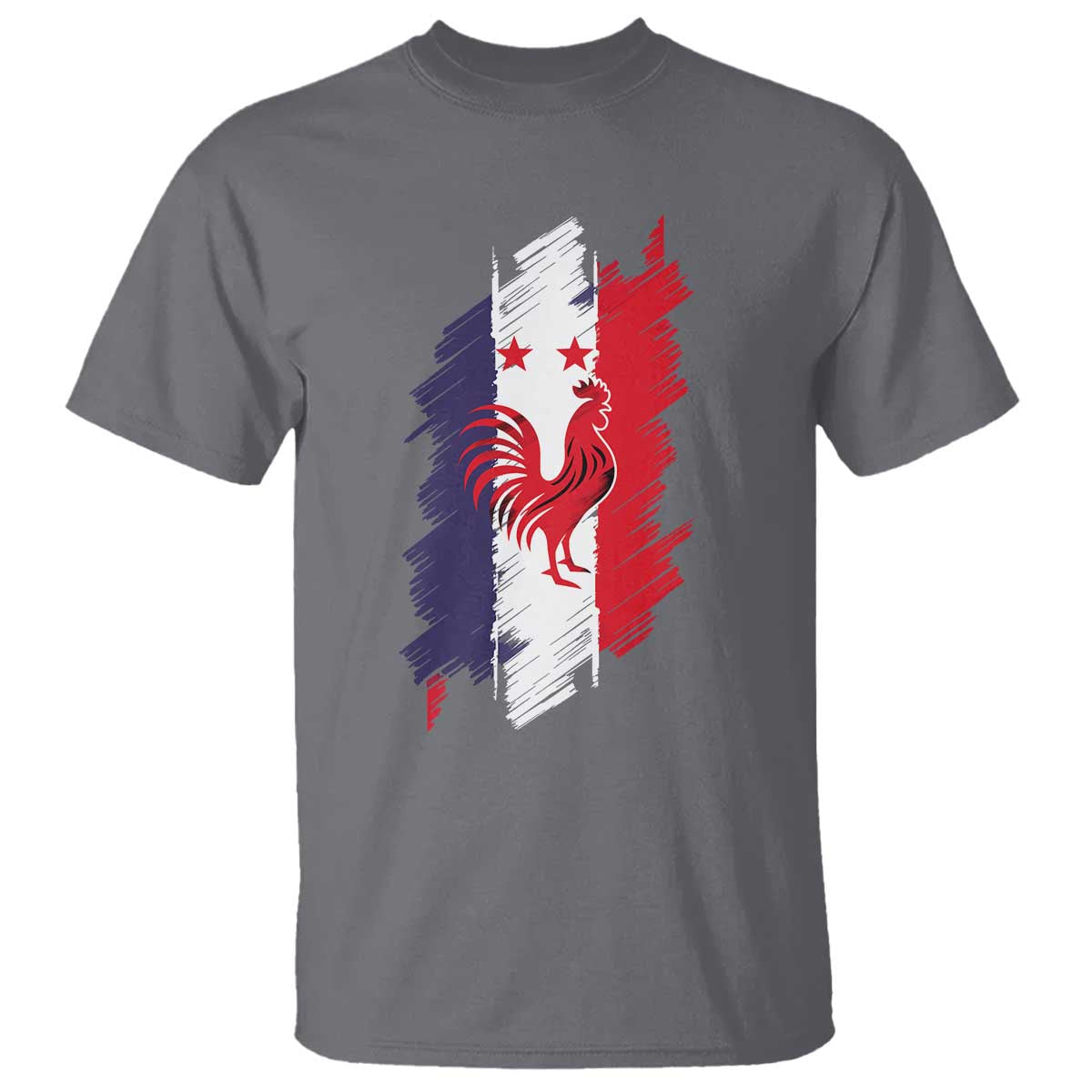 France Gallic Rooster Football Two Stars Brushstroke French Flag Graphic T Shirt
