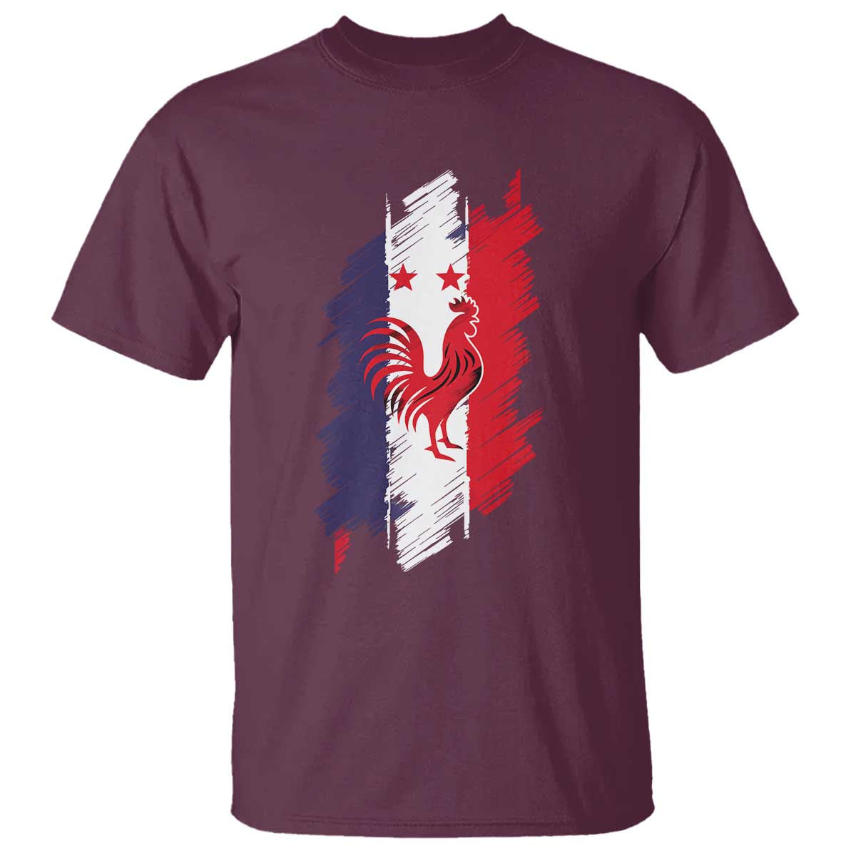 France Gallic Rooster Football Two Stars Brushstroke French Flag Graphic T Shirt