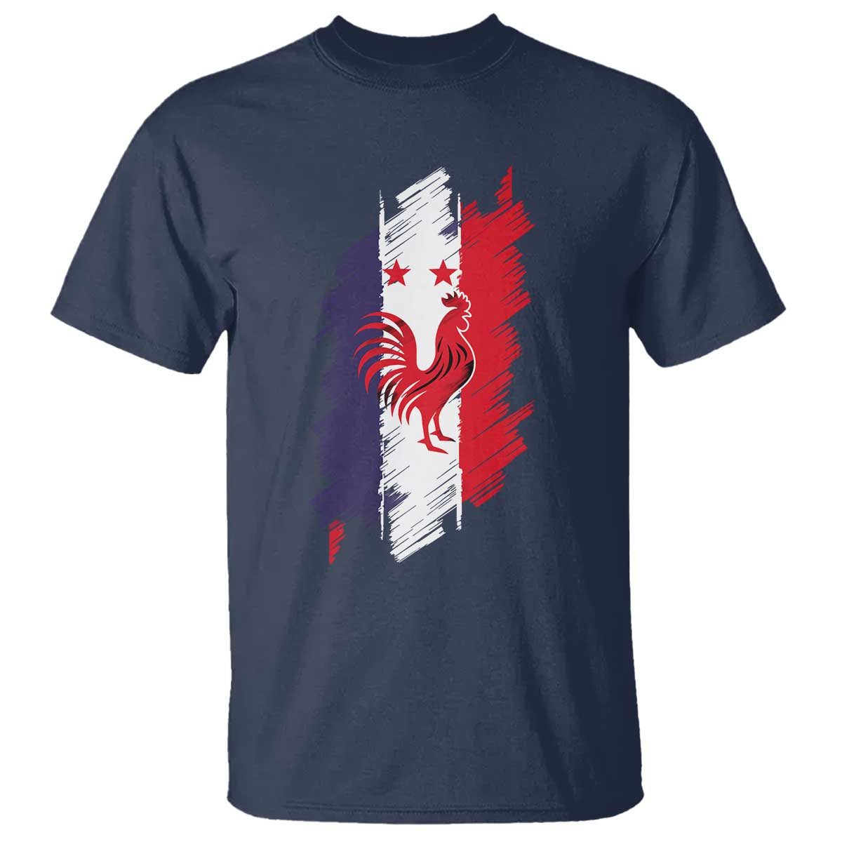 France Gallic Rooster Football Two Stars Brushstroke French Flag Graphic T Shirt TS11 Navy Print Your Wear