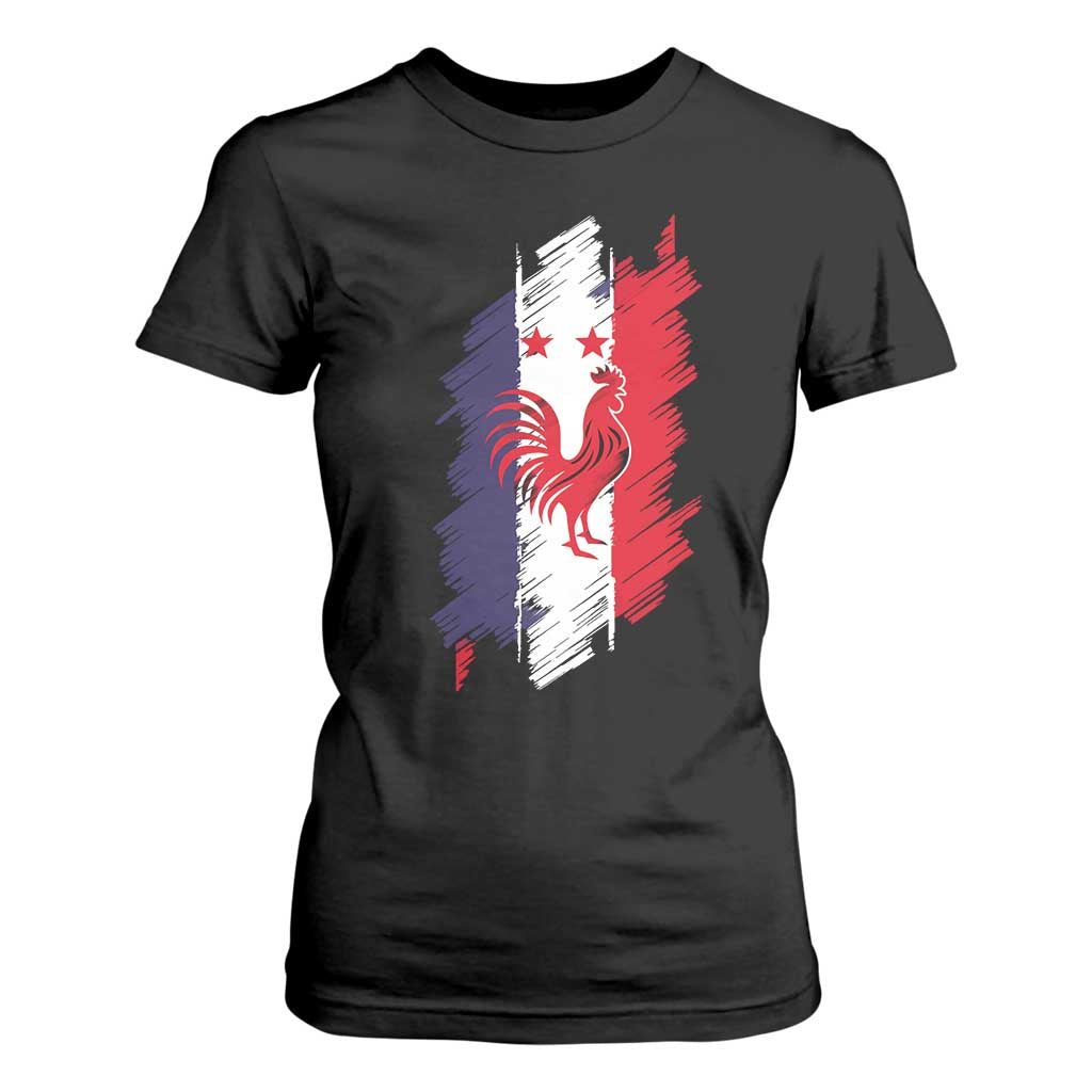 France Gallic Rooster Football Two Stars Brushstroke French Flag Graphic T Shirt For Women