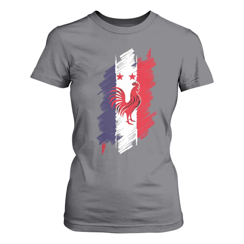 France Gallic Rooster Football Two Stars Brushstroke French Flag Graphic T Shirt For Women