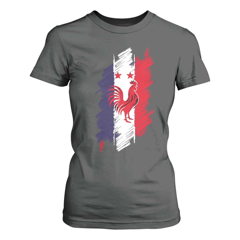 France Gallic Rooster Football Two Stars Brushstroke French Flag Graphic T Shirt For Women
